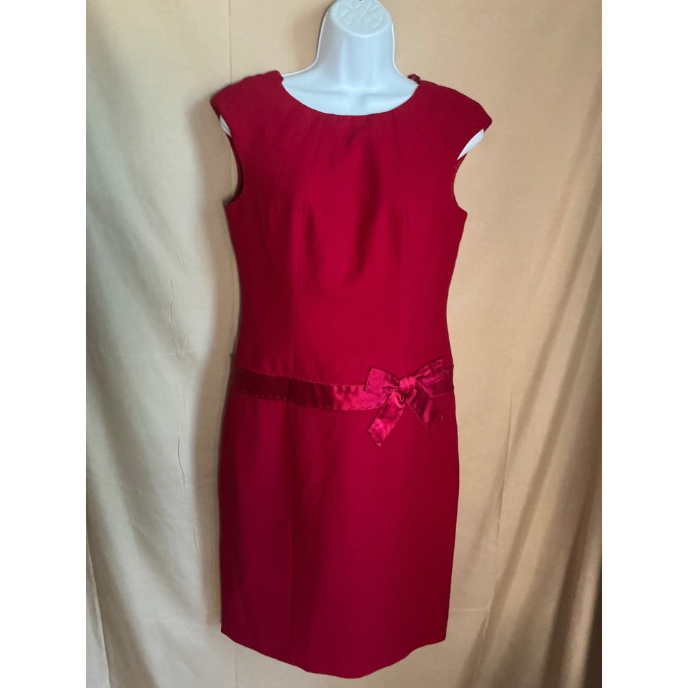 Liz Claiborne Sheath Dress Women 4 Red Satin Bow Sleeveless Knee-Length